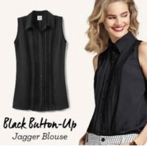 CAbi Jagger Black Sleeveless Pintuck Button-Up Top Size Small